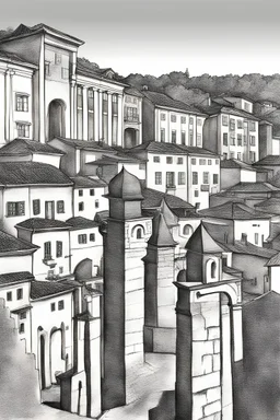 A charcoal drawing of Plovdiv ancient city