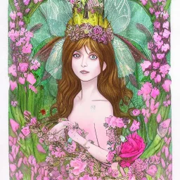 REGINA DEGLI FATE IN BOSCO INCANTATO DI FIORI ROSA E LUCCIOLE scintillanti