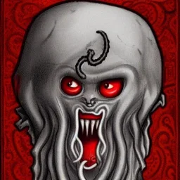 Vampire with yellow eyes with Cthulhu tentacle beard grey skin and vampire fangs and vampire bat nose as a Russian Orthodox