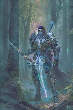 a man with a greatsword wearing heavy bone armor and a dark mask in a forest