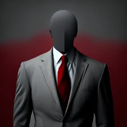 a faceless man wearing a grey suit with a red tie