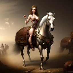 large breast woman on mechanical horse