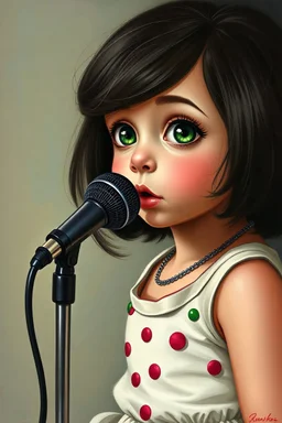 Toddler Singer Amy Winehouse in the style of Margaret Keane, big green eyes