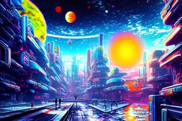 Epic space Cyberpunk street, exoplanet in the sky, impressionism painting