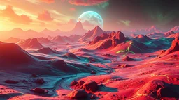 landscape covered in acid that looks futuristic with futuristic lighting, realistic rendering