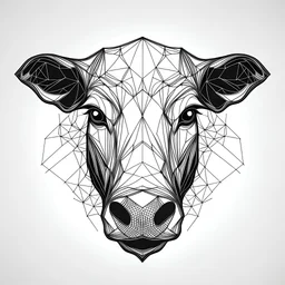 Poly line geometric cow face, engraved, black and white