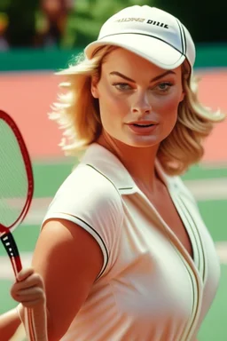 Margot Robbie as a tennis sport woman in play ground