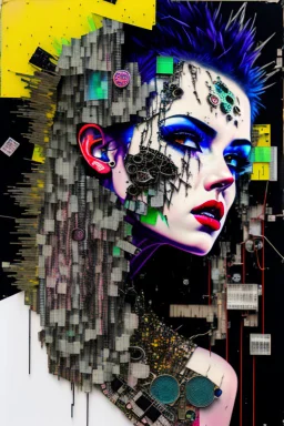 Ultra detailed medium portrait painting of anxiety , torn up collage of clippings, broken circuitry background, matrix effects, punk visual art, punk art aesthetic, graffiti art, pop surrealism, collage art, cluttered paint glitches