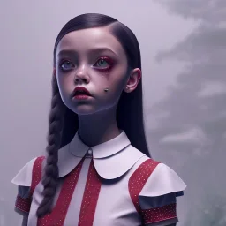 Jenna ortega as Wednesday addams,Short-Sleeve Peter Pan Collar Dress,vampy lipstick, hyper detail, octane render, unreal engine 5, photorealistic, 8k resulation