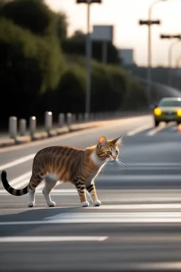 stray cat crossing highway