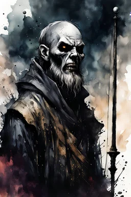highly detailed ink wash and watercolor character concept illustration of Charon, the ferryman of the dead, maximalist, sharp focus, highest resolution, in the styles of Bill Sienkiewicz, Denis Forkas , Masahiro Ito, boldly inked, 8k, coarse, gritty textures