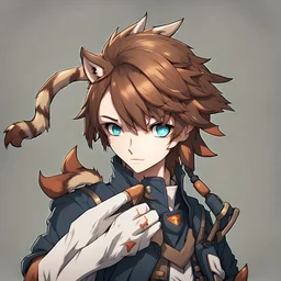 Anime portrait, anthropomorphic wolf character with fox ears and a tiger's tail, 8K resolution, ultra graphics, high quality, and detailed with lines.