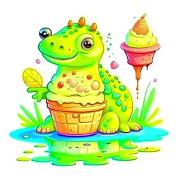 Cartoon illustration for children: swamp ice cream, white background