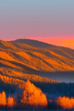 big rock mountains with and orange dawn sky with no clouds