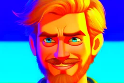 Happy Andrew Garfield with a beard and blue eyes in Pixar style