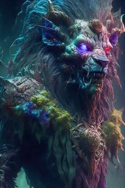 Humanoid lion zombie goat alien,FHD, detailed matte painting, deep color, fantastical, intricate detail, splash screen, complementary colors, fantasy concept art, 32k resolution trending on Artstation Unreal Engine 5