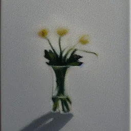 tiny oil painting of single long stem pressed flower, white canvas, modern frame, shadows, ghostly, melancholy, tender, moody, vintage, delicate arrangement, beautiful composition, etsy, aesthetic layout, plain solid white background