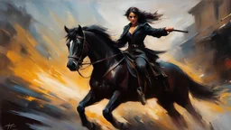 oil painting, intricate dynamic action shot of rogue with a dark shourd riding a horse, solo, cinematic, Steve Henderson, Fabian Perez, Henry Asencio, Jeremy Mann, Marc Simonetti, fantasy,