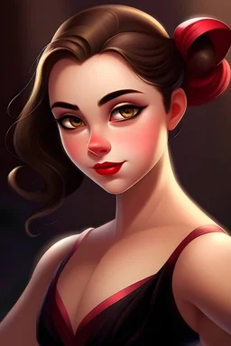 Disney villain ballerina teenage girl with brown hair and brown upturned eyes