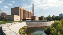 Central térmica estilo Expresionista (Arquitectura) en estado Relajante con Muro de contención en parque urbano