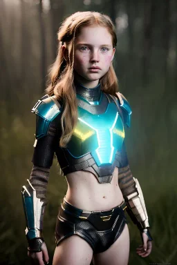 illustration, ultrarealistic, dynamic, concept art, strikingly beautiful (8 year old girl:1.2),_skimpy sci-fi armor_, Hair (long ginger:1.1), Face (freckles:1.2), body, medium breasts (light cleavage:1.2), tracing, ambient light, highres, (hyperrealistic:1.2), (perfect face:1.1), intricate (high detail:1.1) body, beautiful detailed eyes (emerald:1.3), _camera_, _pose_, plump lips ,sci-fi theme, Model hash: ddc3021b