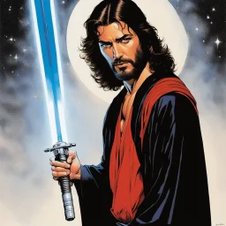 [art by Howard Chaykin] Jesus with a lightsaber opening the belly of the devil