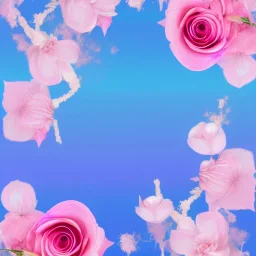 a magical crystal vertical light pink rose, pink and blue wisteriapink, magnolias pink, blue lake,sun,pink vertical, blue lake,sharp, background blue gradient, ornate, elegant, highly detailed, artstation, concept art, smooth, sharp focus, illustration, 8k, splash art, wallpaper, key visual