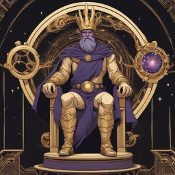 God-like man with infinite power who owns the galaxies and wears a beautiful crown with thanos Infinity Gauntlet