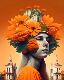 mulher europeia flores plantas laranja cidade coroa