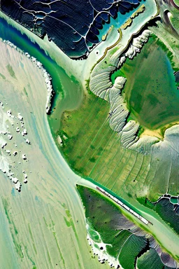 Satellite view of estuaries and boats