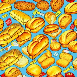 bread and butter, seamless pattern, oil on canvas, pop art