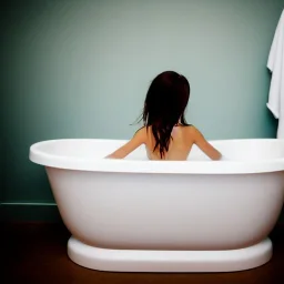 Girl standing in bathtub