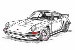porsche 911, full car, white background, sketch style, no shadows, clear and well outlined
