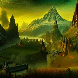 Epic Drawing of mordor scenery of The Hobbit estilo Van Gogh 4k