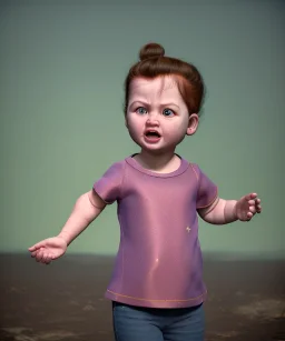 Penny Hofstadter toddler, full body, dramatic lighting, angry, hyper realistic,