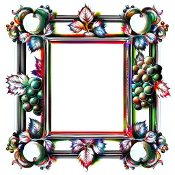 A square frame bordered with grape clusters with a black and white theme