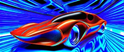 award winning car and driver photograph of a futuristic station wagon designed by only one vehicle per image painted metallic orange traveling at a high rate of speed, jet intake off of front center of vehicle and jet exhaust out the rear with bright blue flame, bilaterally symetrical, more a high speed road vehicle