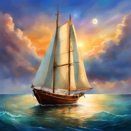 sailboat. No detailed background.Magical. Dramatic, highly detailed, digital painting, masterpiece