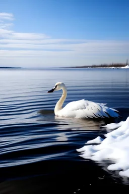 Sea witn snow and swan