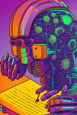 generate a full color front cover illustration of Ai bot writing a book