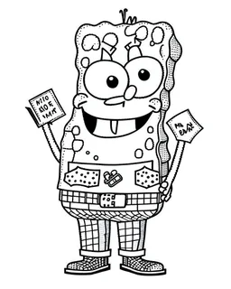 Generate a colouring pages of SpongeBob along with some pencil sketch marks with a white background