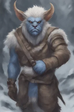 Dnd a bugbear with white fur and a blue nose