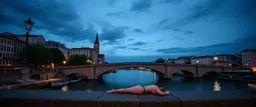 sleep matters in swimsuit on stone bridge