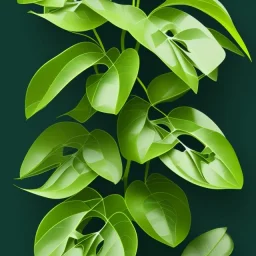 a tropical climbing plant with three leaves growing upwards, each leaf is fully visible, vector style