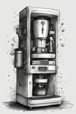 draw a big rickety black and white coffee machine