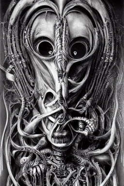 Biomorphic Biomechanical Alien Queen, beautiful face by Giger