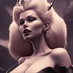 Brigitte Bardot as evil queen in black leather, leather, busty, cleavage, angry, stern look. character design by cory loftis, fenghua zhong, ryohei hase, ismail inceoglu and ruan jia. unreal engine 5, artistic lighting, highly detailed, photorealistic, fantasy.