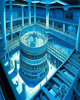 A light blue plasma facility painted by MC Escher