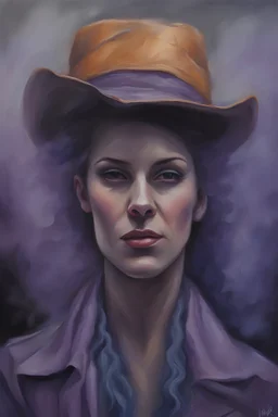 Portrait of Ima Tramps - oil painting by Whorlypros Titutes - fire, fog, mist, smoke and purple rain