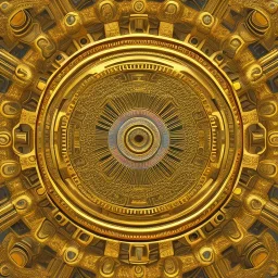 A 4K photo of A long ornate gold mirror. The mirror is fractured and broken into 100 symmetrical pieces